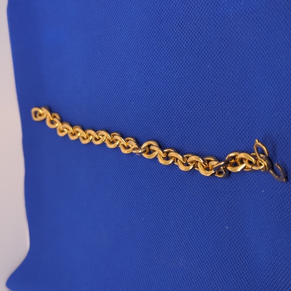 Vtg. 18K Yellow Gold Plated Men Women O Ring Link Chain Bracelet 8.5 Inches - Picture 7 of 8